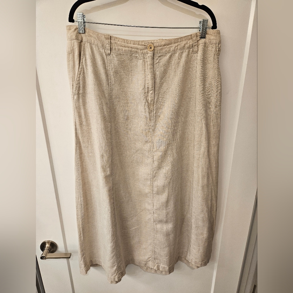 Vintage - Talbots Linen Oatmeal Midi Skirt - Size 12